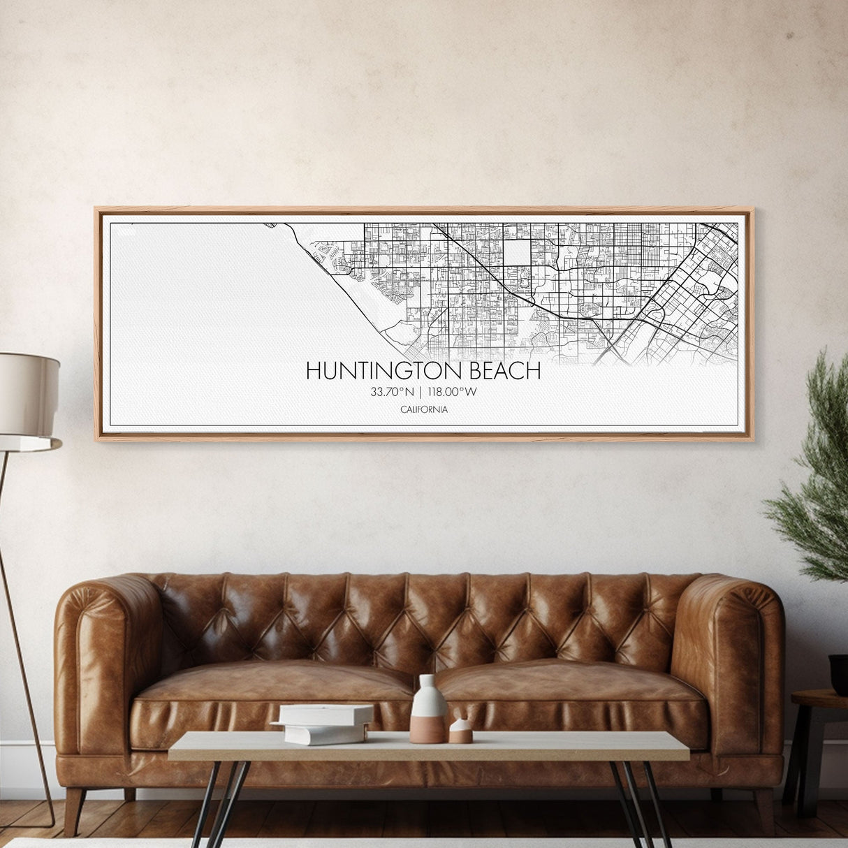 Panoramic Huntington Beach City Map, California Art, Map Print, Minimalist Wall Art, Canvas Art, Housewarming Gift, Street Map, Closing Gift