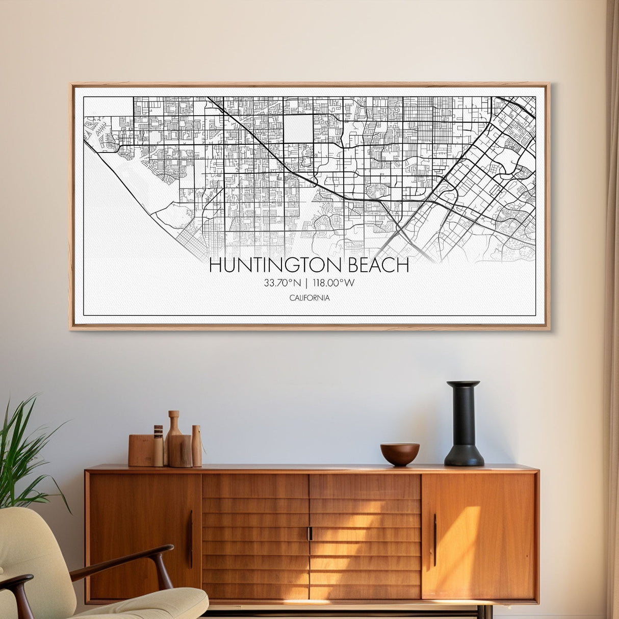 Huntington Beach City Map, California Map, Map Art, Modern Art, Wall Art, Canvas Art, Coastal Wall Art, Ocean Wall Art, Travel Gifts For Men