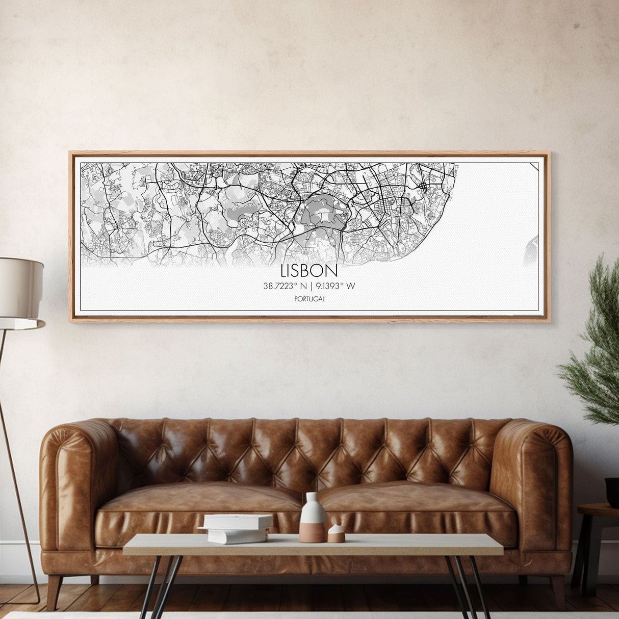 Panoramic Lisbon City Map, Portugal Art, Map Print, Minimalist Wall Art, Canvas Art, Housewarming Gift, Street Map Art, Closing Gift