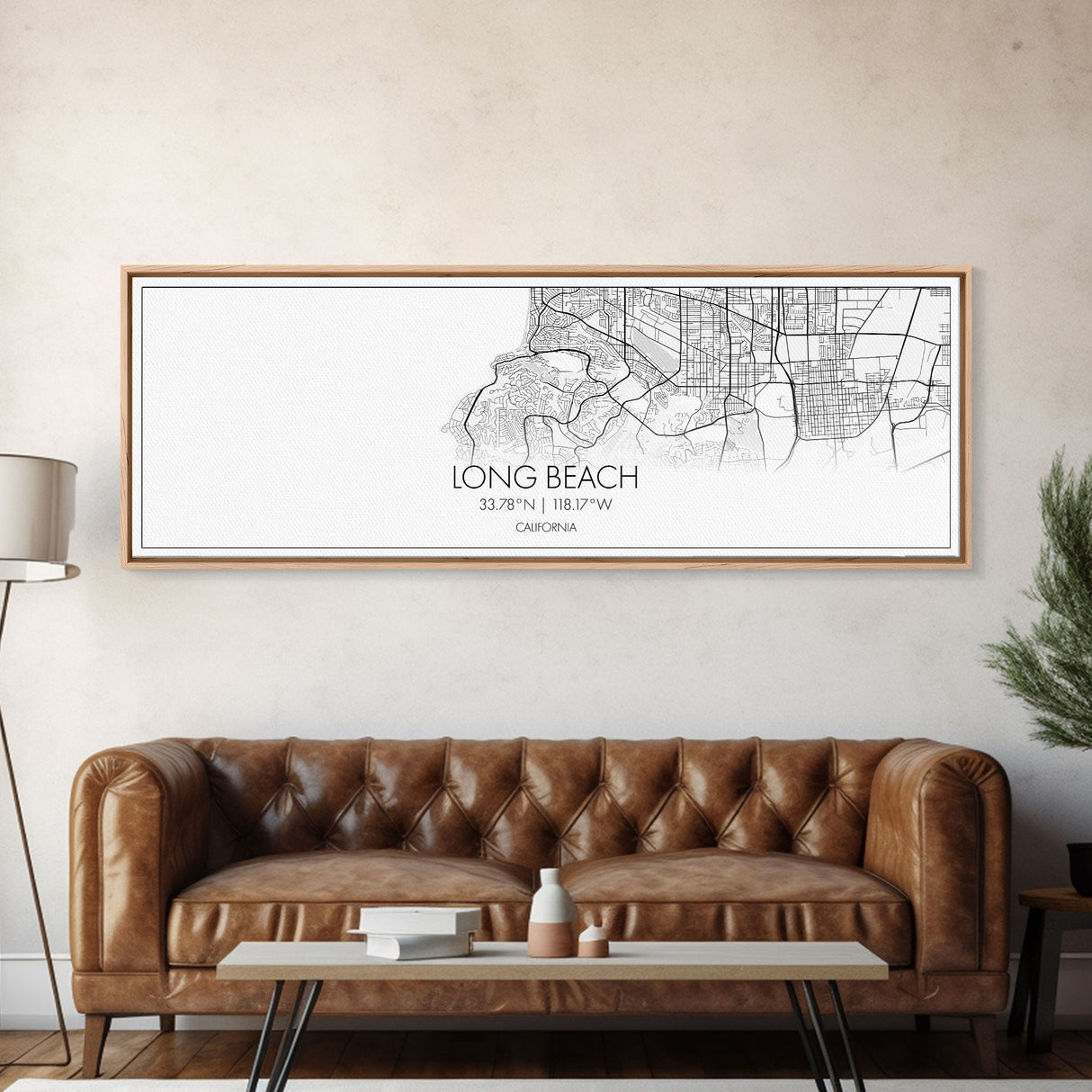 Panoramic Long Beach City Map, California Art, Map Print, Minimalist Wall Art, Canvas Art, Housewarming Gift, Street Map Art, Closing Gift