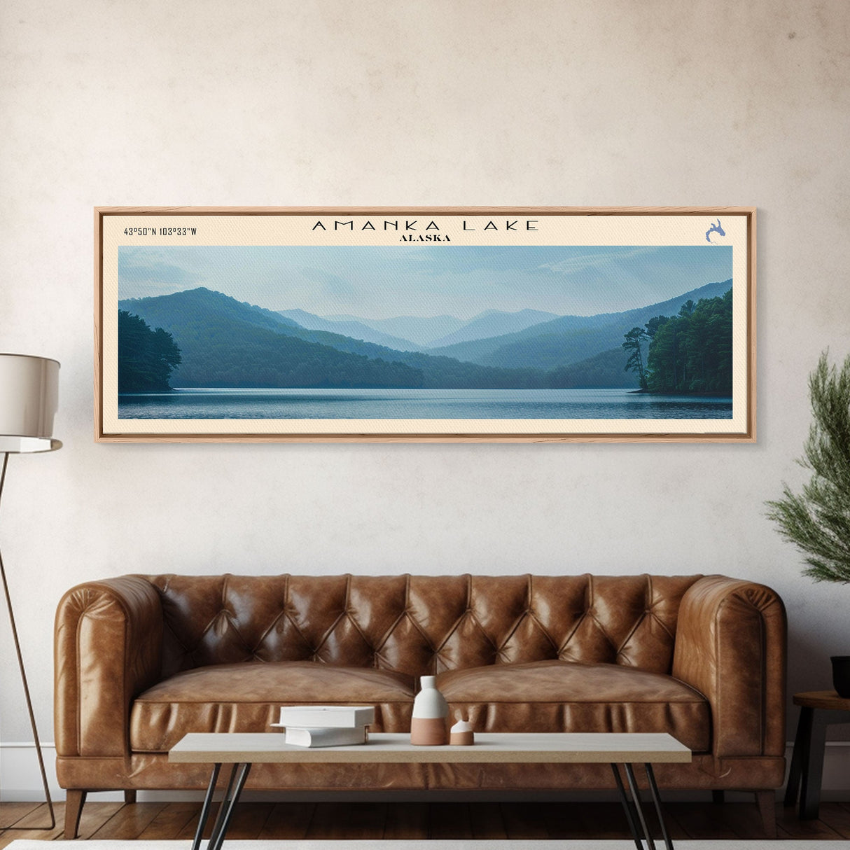 Amanka Lake Panoramic Framed Canvas Print, Lake House Art, Rustic Decor, Travel Poster, Scenic Artwork, Home Decoration