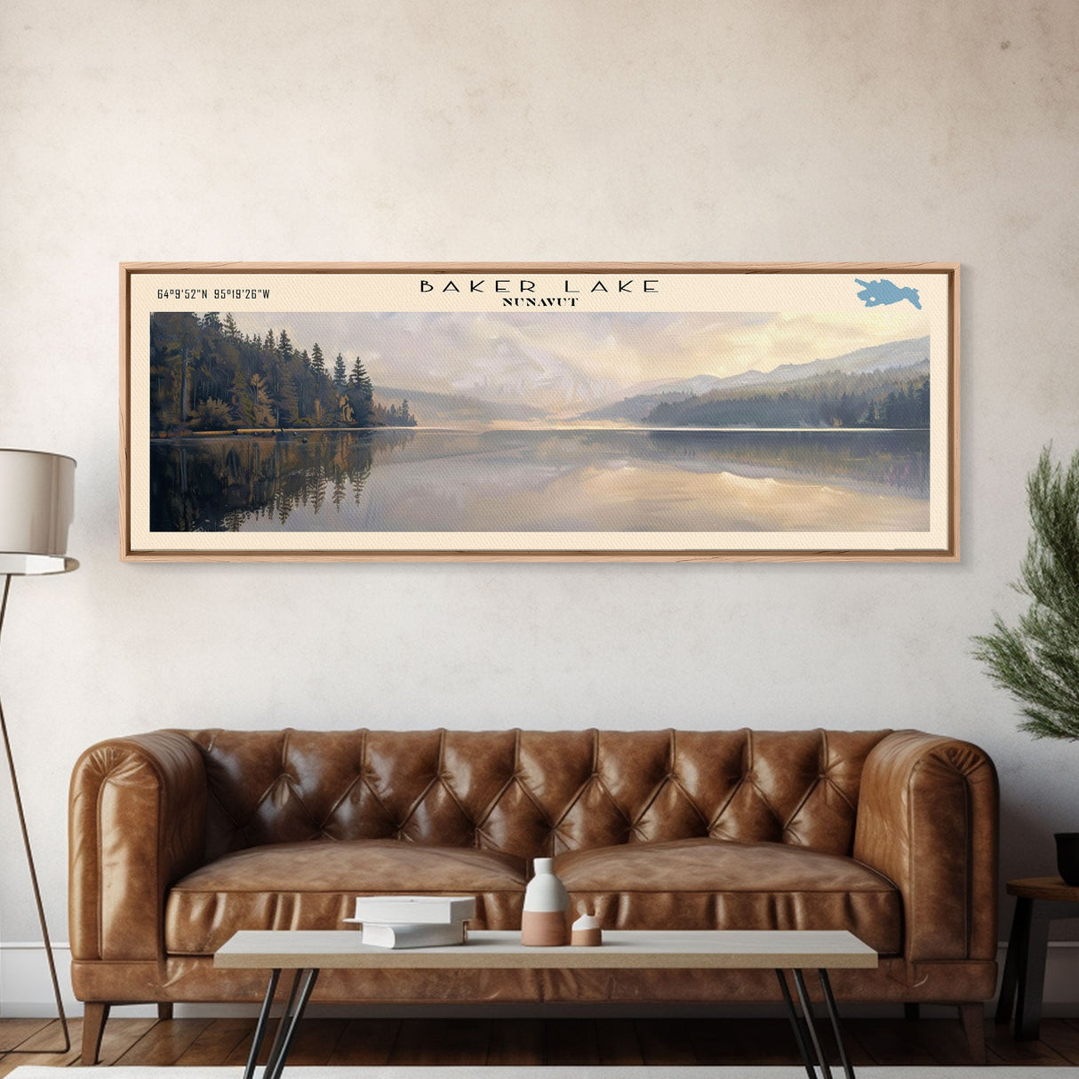 Baker Lake Panoramic Framed Canvas Print, Lake House Decor, Minimalist Art, Travel Poster, Scenic View, Nature Wall Art