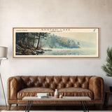 Bantam Lake Connecticut Lake House Art, Framed Canvas Print, Panoramic Travel Poster, Scenic View, Modern Decor, Water Reflection