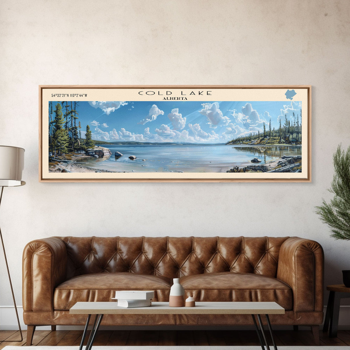 Cold Lake Framed Canvas Print, Lake House Art, Panoramic Wide Art, Travel Poster, Modern Lake Painting, Home Decor