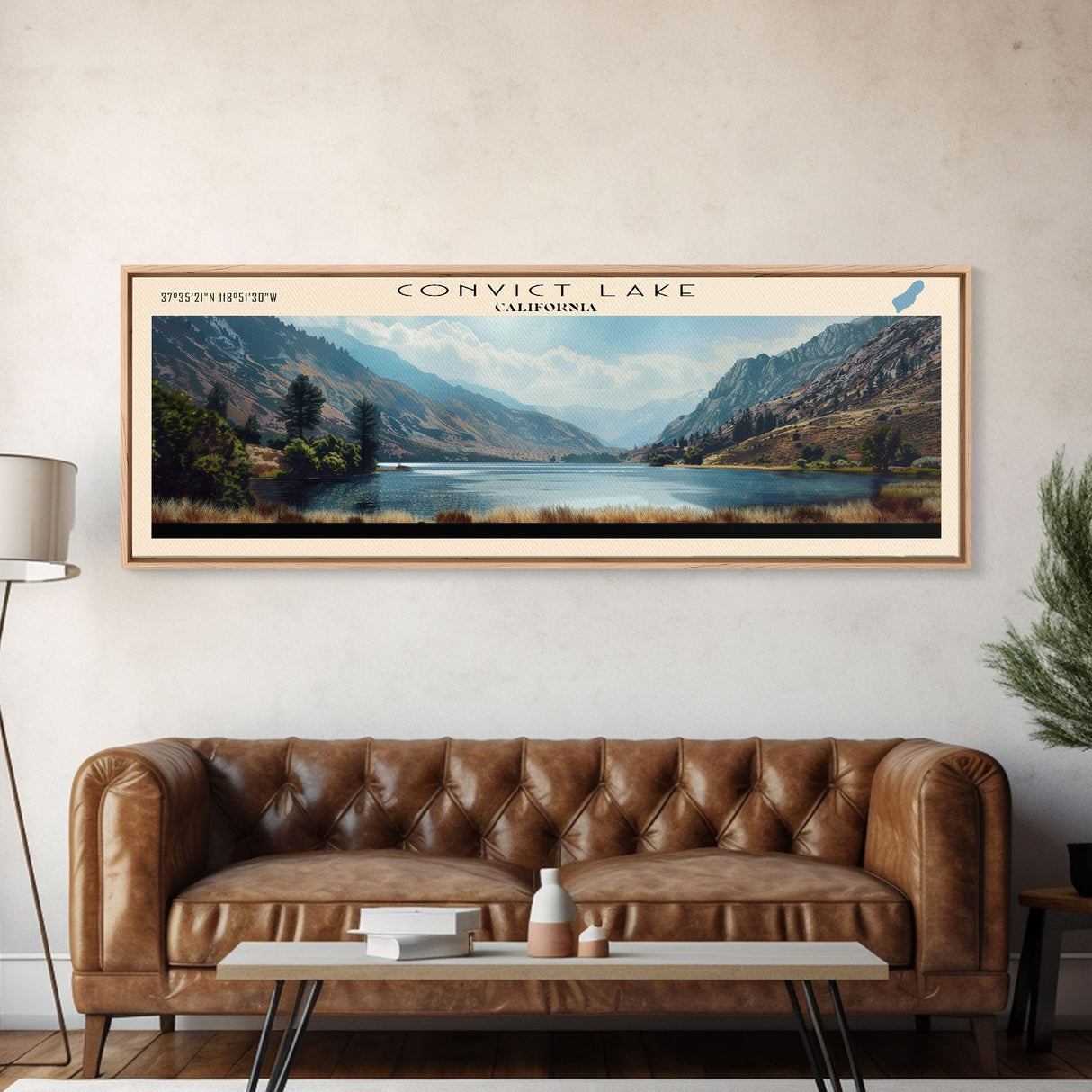 Convict Lake California Framed Canvas Print, Lake House Art, Panoramic Wide Art, Travel Poster, Modern Lake Painting, Nature Art