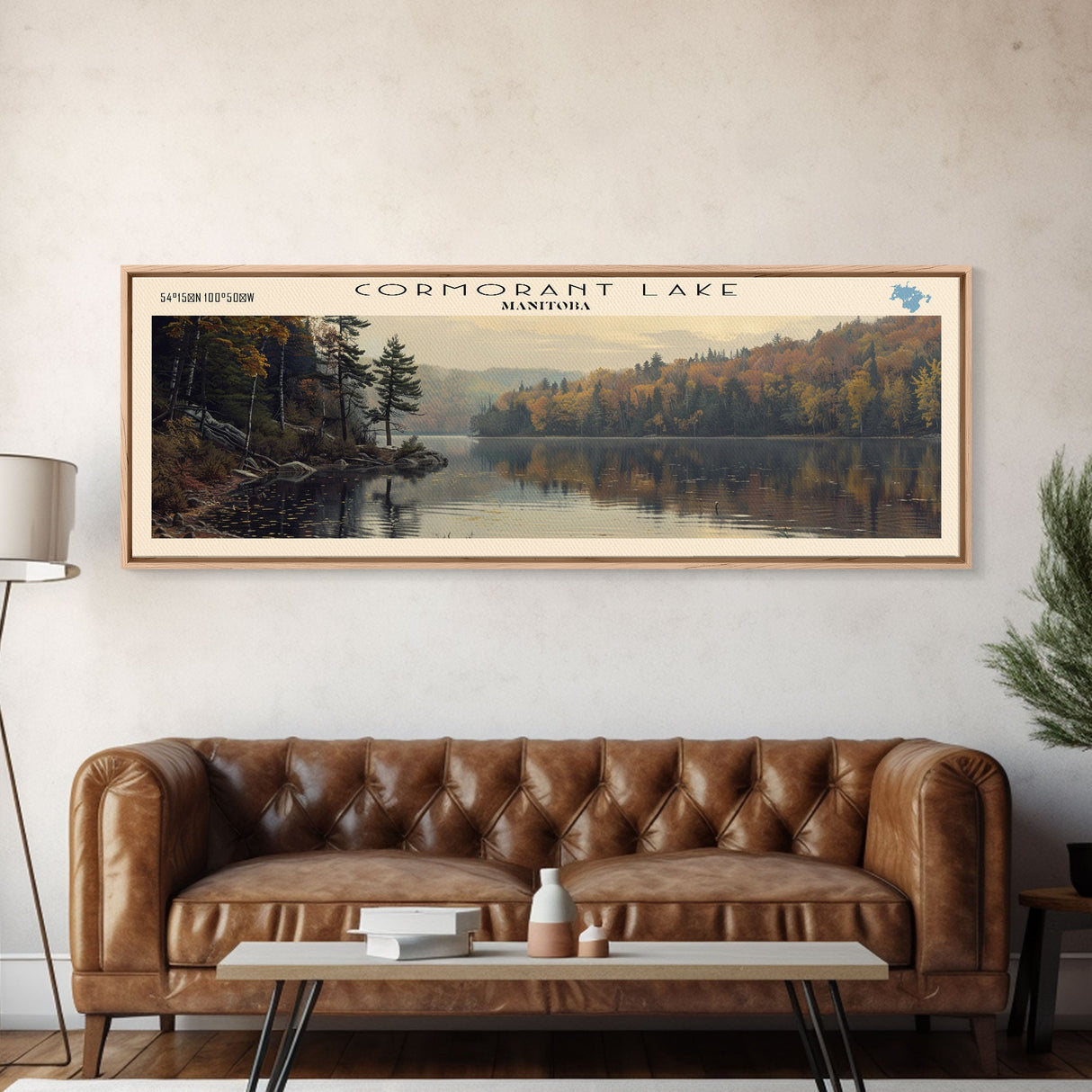 Coralville Lake Iowa Framed Canvas Print, Lake House Art, Panoramic Wide Art, Travel Poster, Modern Lake Painting, Nature Art