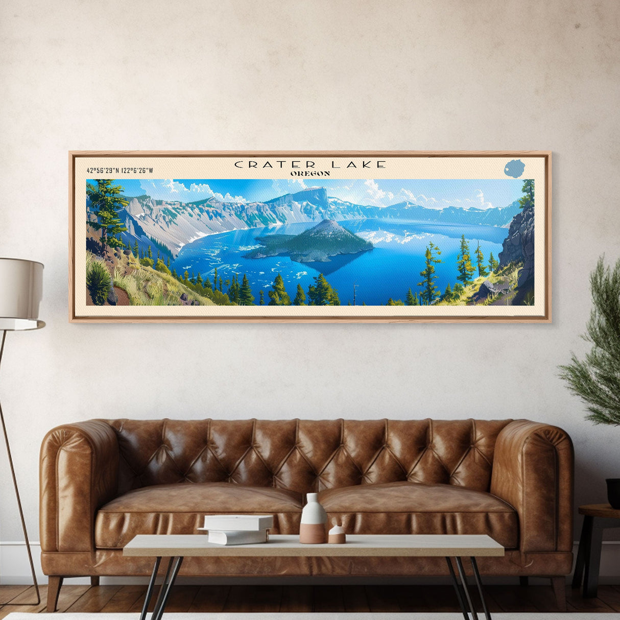 Crab Orchard Lake Illinois Framed Canvas Print, Lake House Art, Panoramic Wide Art, Travel Poster, Modern Lake Painting, Nature Art