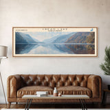 Crater Lake Framed Canvas Print, Lake House Decor, Panoramic Wide Art, Travel Poster, Rustic Lake Painting, Home Decor