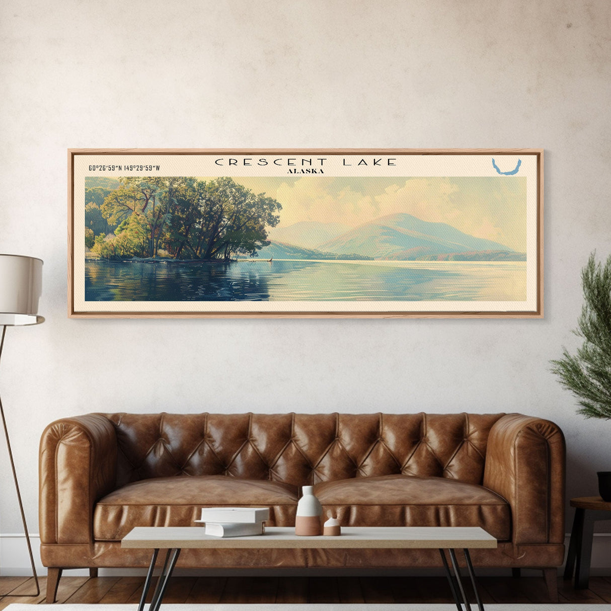 Crean Lake Framed Canvas Print, Lake House Decor, Panoramic Wall Art, Travel Poster, Rustic Lake Painting, Nature Art