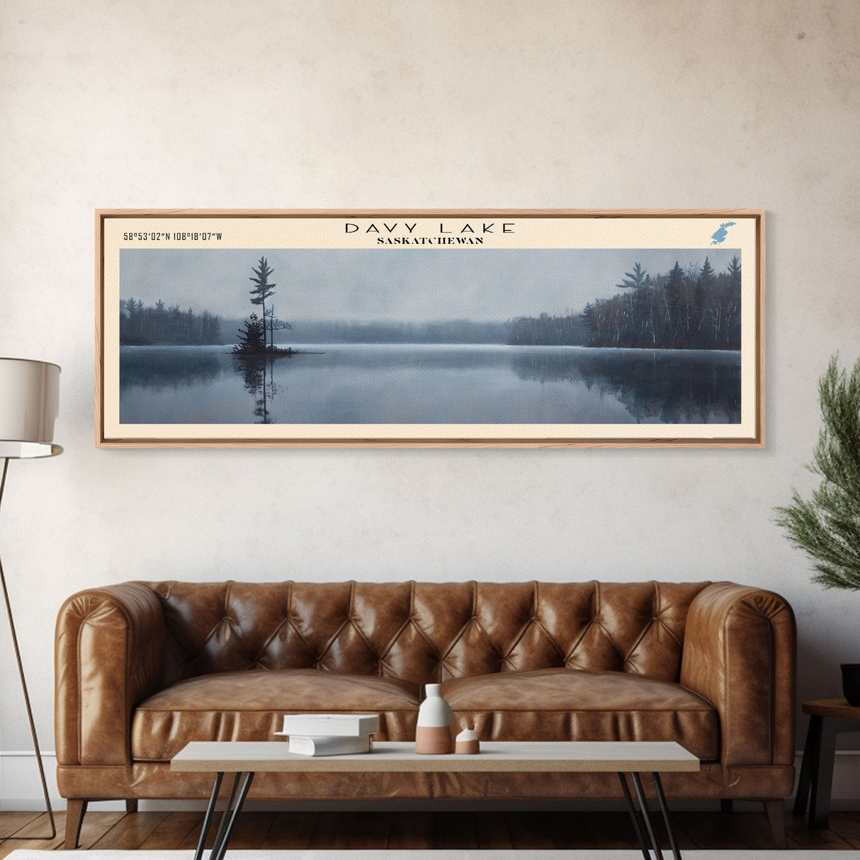 Dauphin Lake Framed Canvas Print, Lake House Decor, Panoramic Wall Art, Travel Poster, Modern Lake Painting, Nature Art