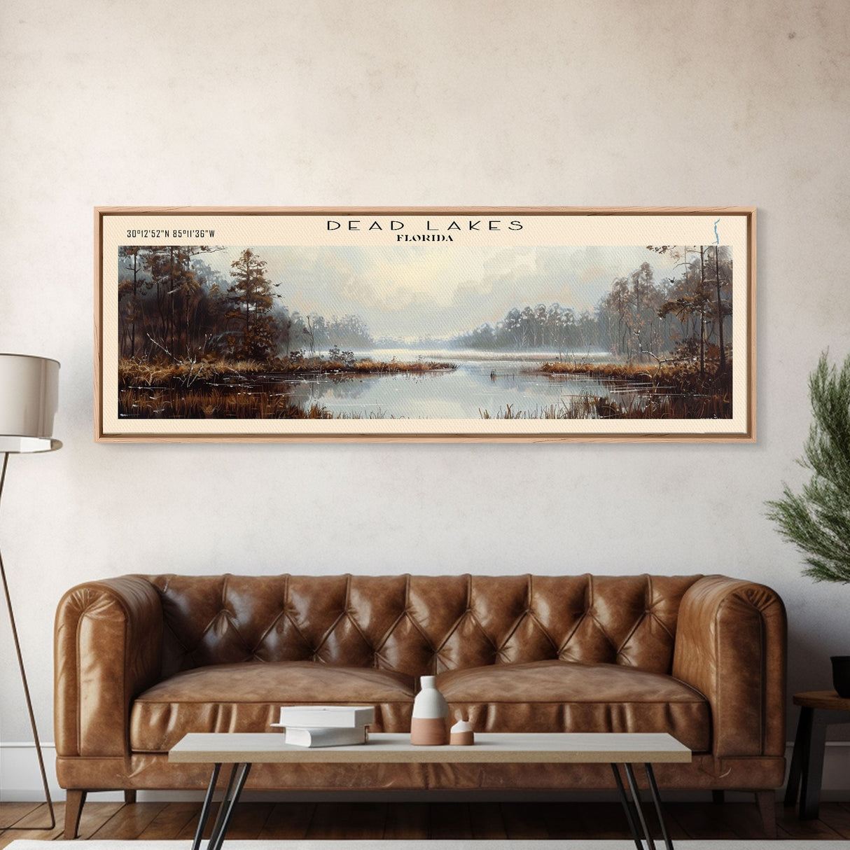 Davy Lake Framed Canvas Print, Lake House Decor, Panoramic Wall Art, Travel Poster, Rustic Lake Painting, Home Decor