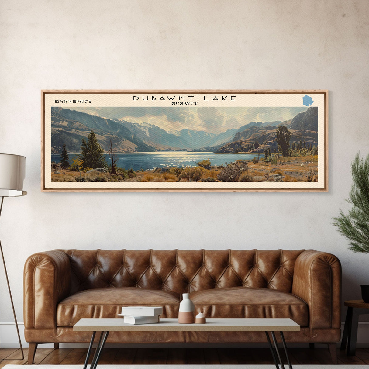 Dubawnt Lake Panoramic Framed Canvas Print, Lake House Decor, Wall Art, Travel Poster, Modern Lake Painting, Nature Art