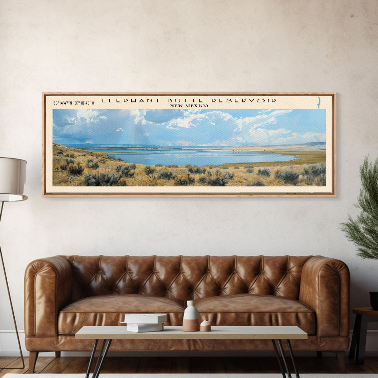 Elephant Butte Reservoir New Mexico Framed Canvas Print, Panoramic Lake House Decor, Wall Art, Travel Poster, Rustic Lake Painting, Nature Art