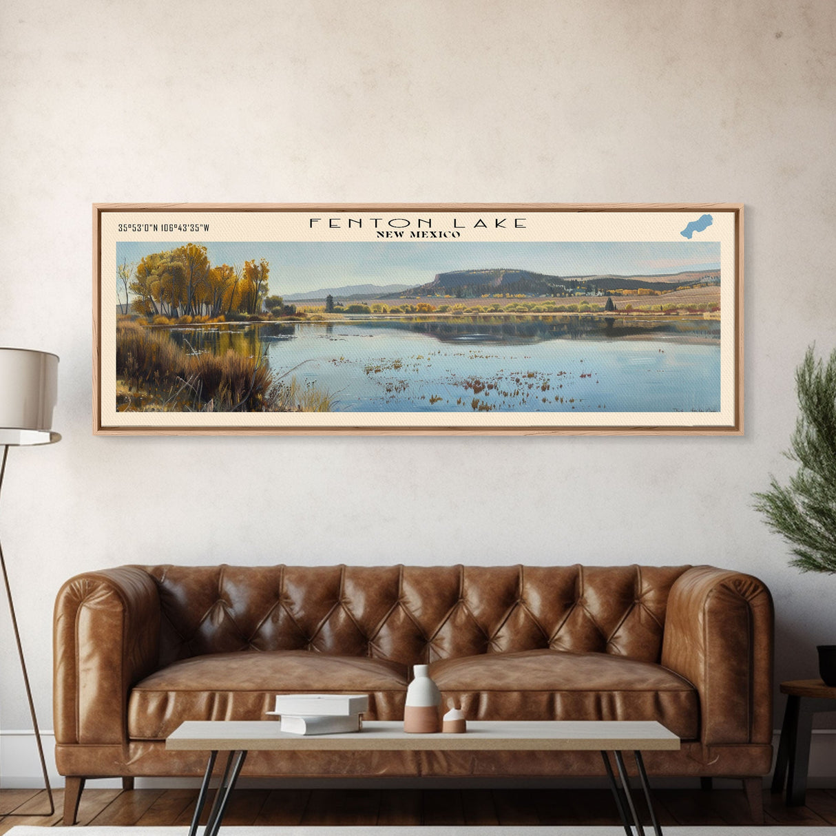 Fenton Lake New Mexico Framed Canvas Print, Lake House Decor, Panoramic Wall Art, Travel Poster, Scenic Lake Painting, Nature Art