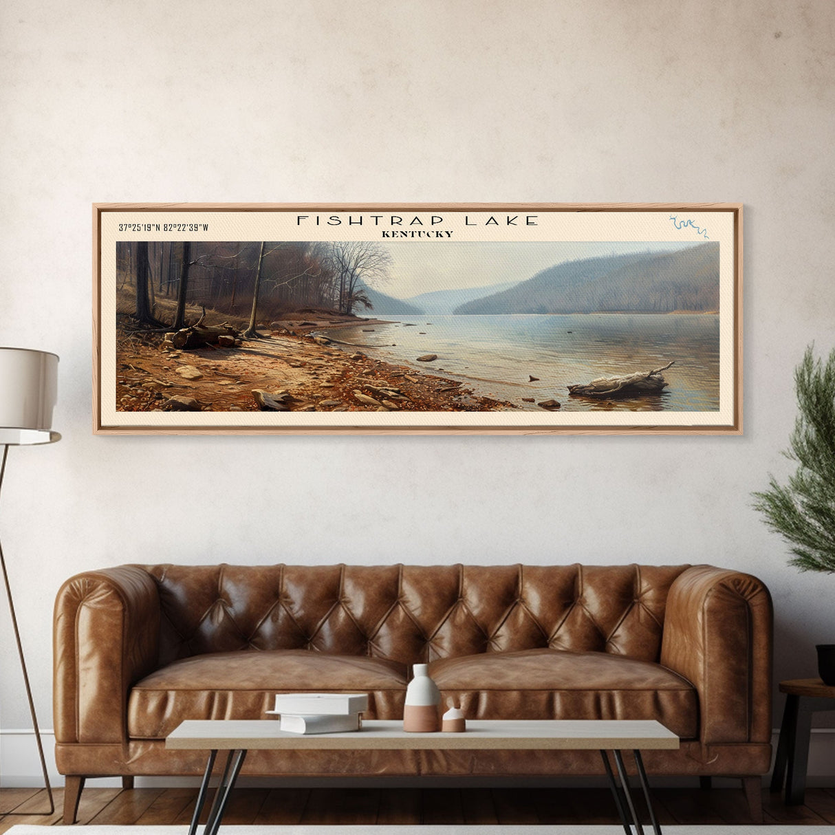 Fishtrap Lake Kentucky Framed Canvas Print, Lake House Art, Panoramic Wall Art, Travel Poster, Serene Lake Painting, Home Decor