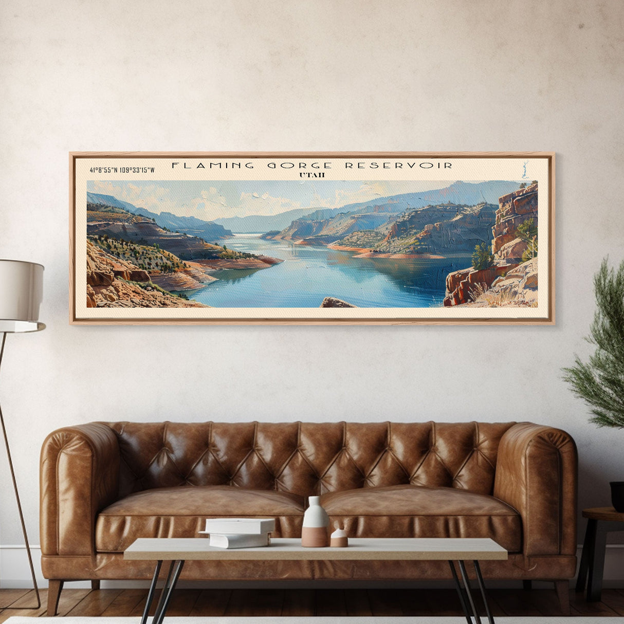 Flaming Gorge Reservoir Utah Framed Canvas Print, Lake House Art, Panoramic Wall Art, Travel Poster, Beautiful Lake Painting, Home Decor