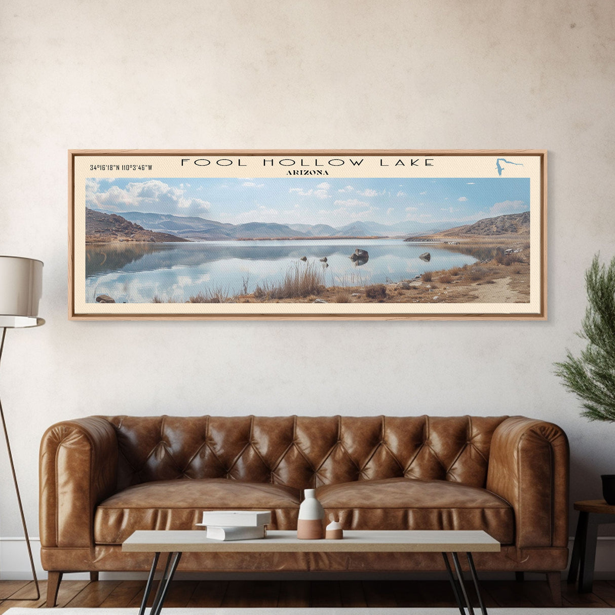 Fool Hollow Lake Arizona Framed Canvas Print, Panoramic Lake House Decor, Wall Art, Travel Poster, Majestic Lake Painting, Nature Art