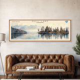 Gull Lake California Framed Canvas Print, Panoramic Lake House Decor, Wall Art, Travel Poster, Scenic Lake Painting, Nature Art