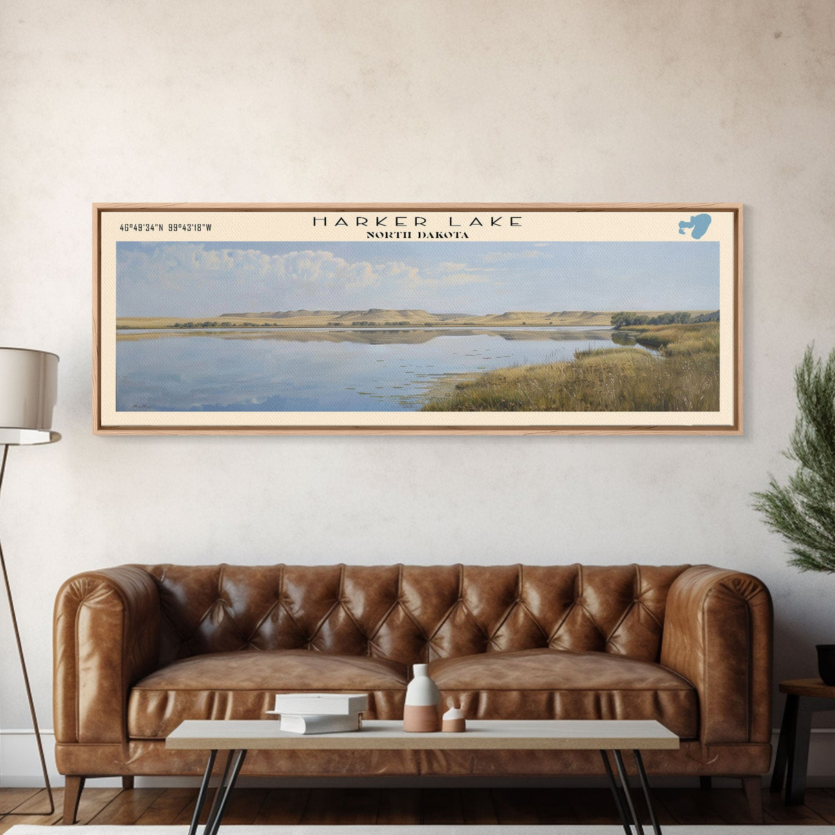 Harker Lake North Dakota Framed Canvas Print, Panoramic Lake House Decor, Wall Art, Travel Poster, Stunning Lake Painting, Nature Art