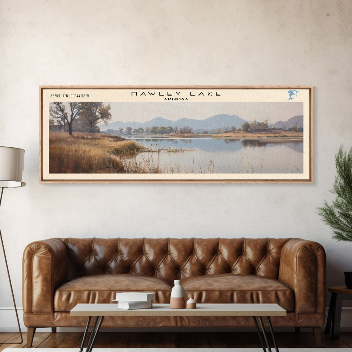 Hawley Lake Arizona Framed Canvas Print, Panoramic Lake House Decor, Wall Art, Travel Poster, Serene Lake Painting, Nature Art