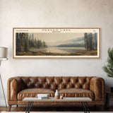 Hebgen Lake Montana Framed Canvas Print, Lake House Art, Panoramic Wall Art, Travel Poster, Beautiful Lake Painting, Home Decor