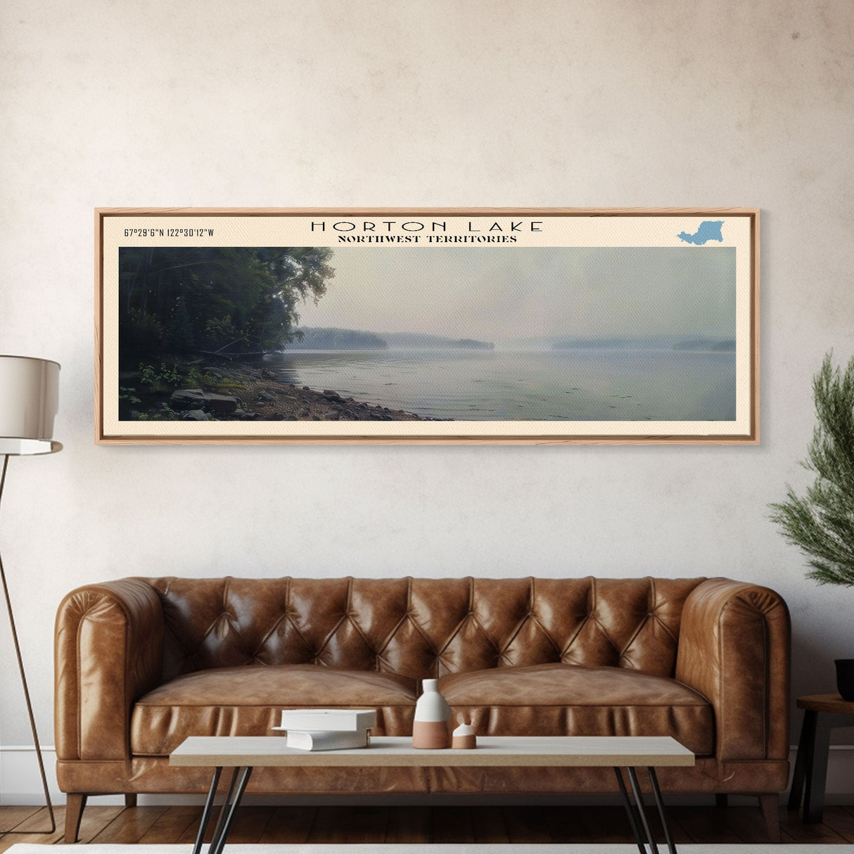 Horton Lake Framed Canvas Print, Lake House Art, Panoramic Wall Art, Travel Poster, Beautiful Lake Painting, Home Decor