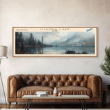 Iliamna Lake Framed Canvas Print, Panoramic Lake House Decor, Wall Art, Travel Poster, Serene Lake Painting, Nature Art