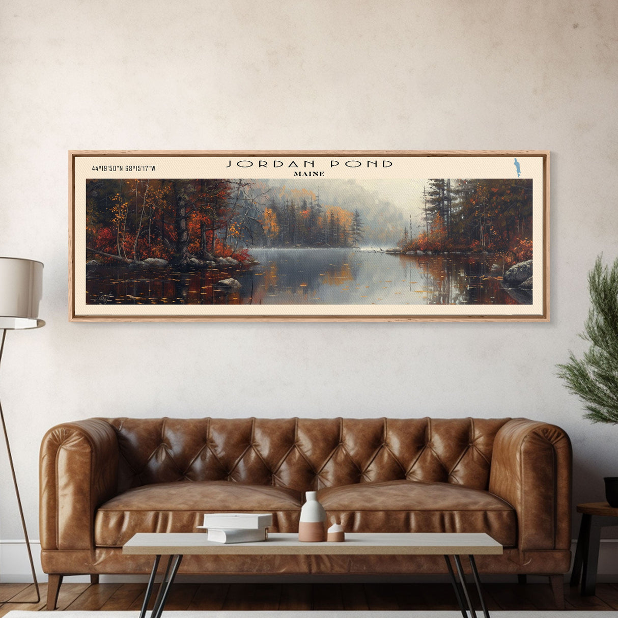 Jordan Pond Maine Framed Canvas Print, Panoramic Lake House Decor, Wall Art, Travel Poster, Scenic Lake Painting, Nature Art