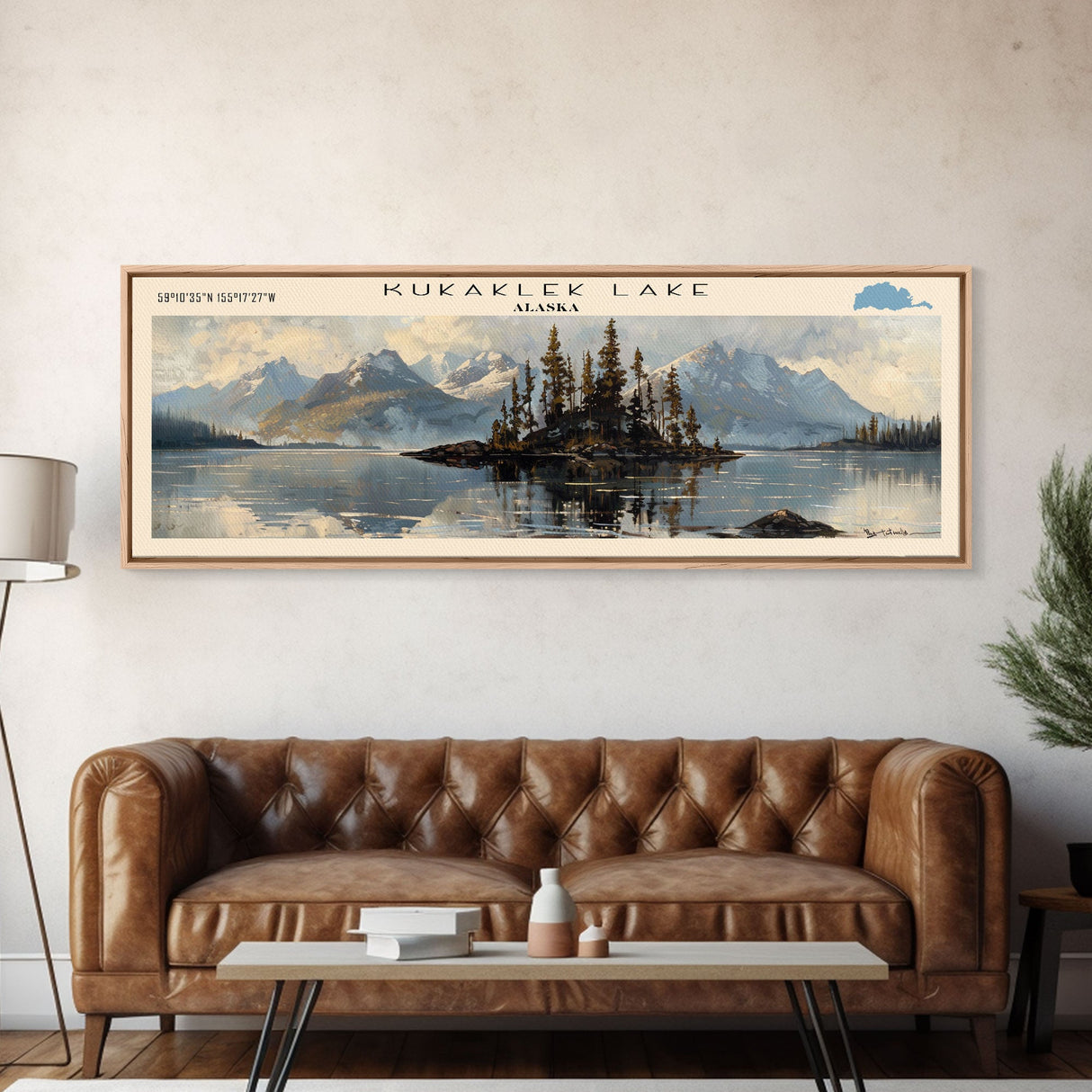 Kukaklek Lake Framed Canvas Print, Panoramic Lake House Decor, Wall Art, Travel Poster, Peaceful Lake Painting, Nature Art