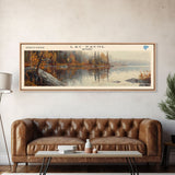 Lac Payne Lake Casitas California Framed Canvas Print, Lake House Art, Panoramic Wall Art, Travel Poster, Beautiful Lake Painting, Home Decor