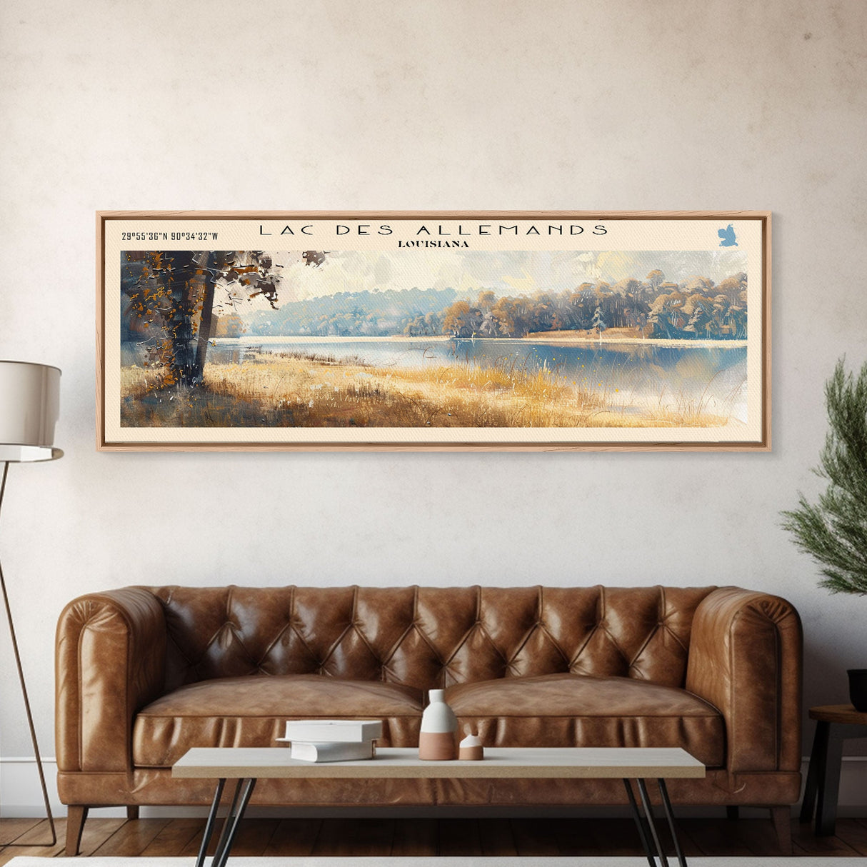 Lac des Allemands Louisiana Framed Canvas Print, Panoramic Lake House Decor, Wall Art, Travel Poster, Captivating Lake Painting, Nature Art