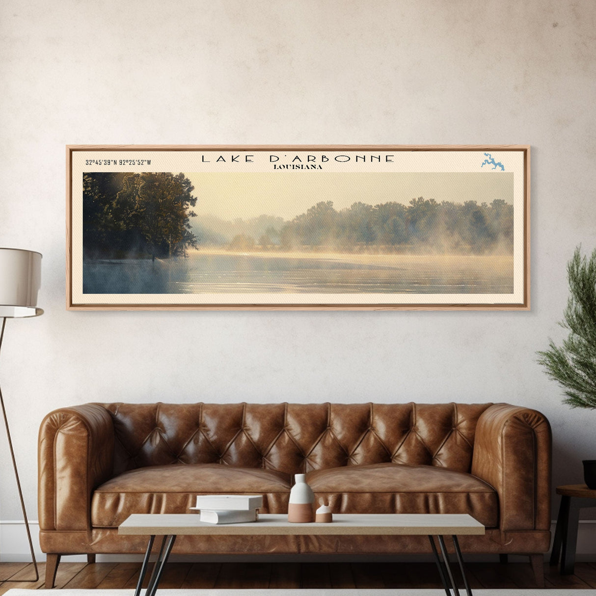 Lake D'Arbonne Louisiana Framed Canvas Print, Lake House Decor, Panoramic Wall Art, Travel Poster, Serene Lake Painting, Nature Art