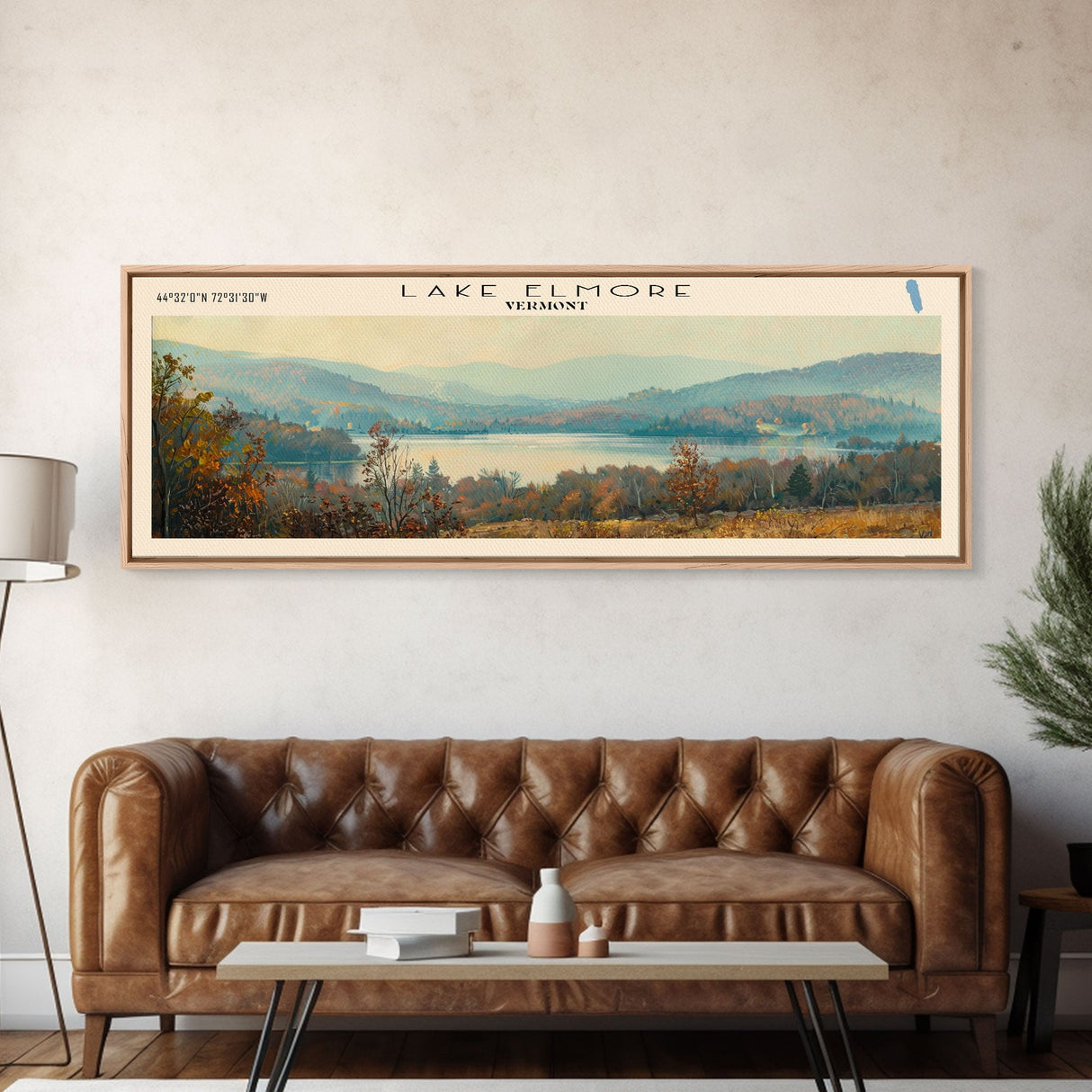 Lake Elmore Vermont Framed Canvas Print, Lake House Decor, Panoramic Wall Art, Travel Poster, Beautiful Lake Painting, Home Art