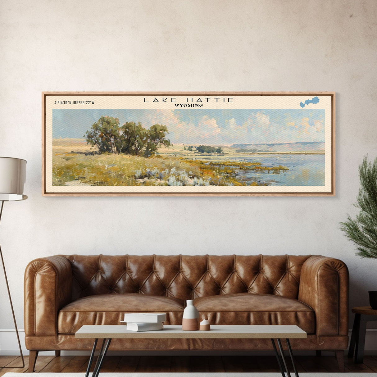 Lake Hattie Wyoming Framed Canvas Print, Lake House Decor, Panoramic Wall Art, Travel Poster, Beautiful Lake Painting, Home Art