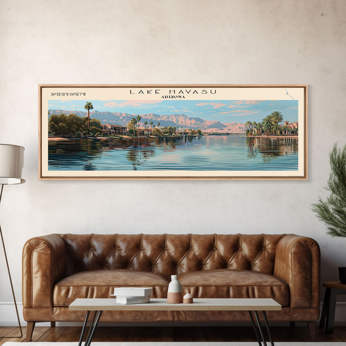 Lake Havasu Arizona Framed Canvas Print, Lake House Decor, Panoramic Wall Art, Travel Poster, Scenic Lake Painting, Nature Art