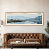 Lake Hemet California Framed Canvas Print, Lake House Decor, Panoramic Wall Art, Travel Poster, Serene Lake Painting, Nature Art