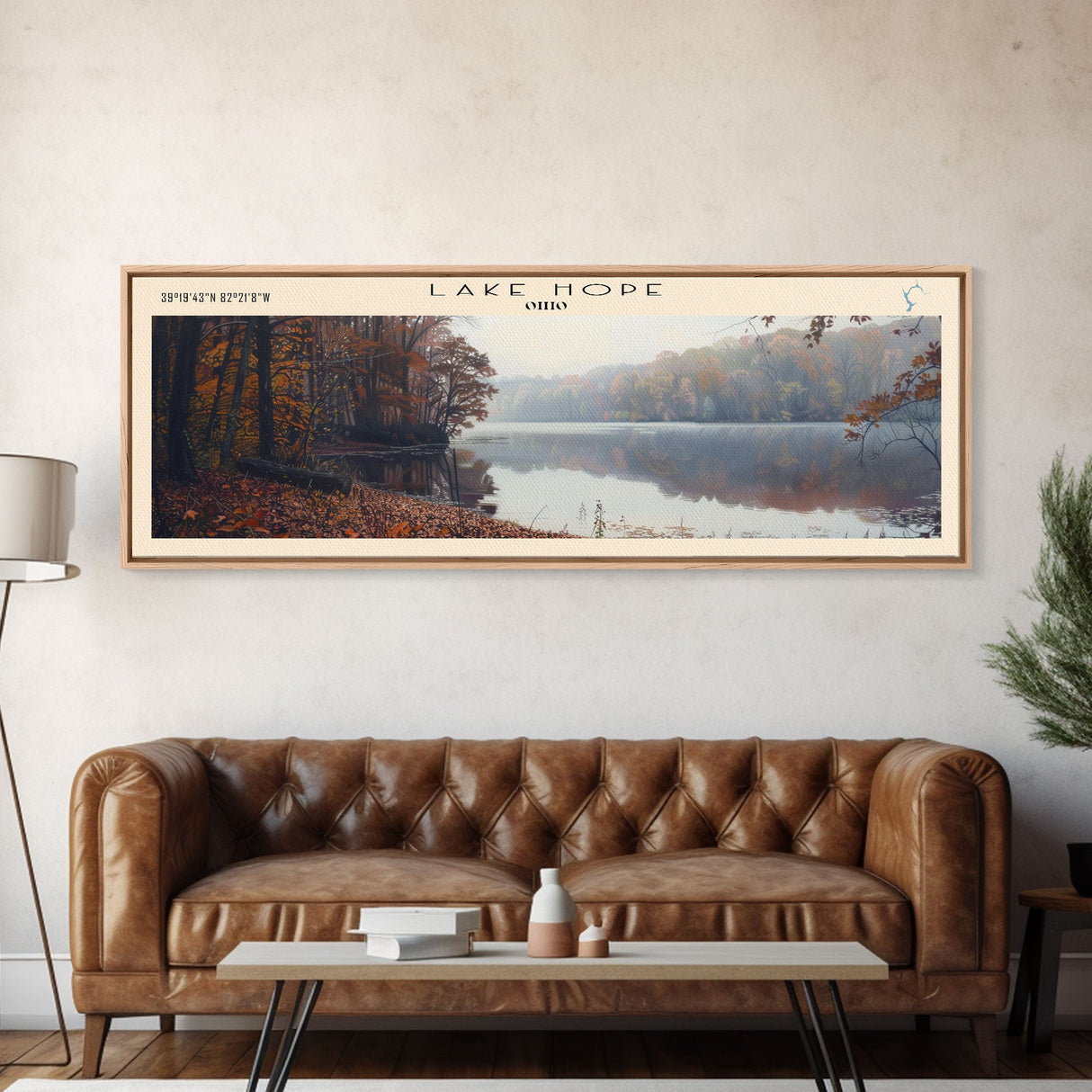 Lake Hope Framed Canvas Print, Lake House Decor, Panoramic Wall Art, Travel Poster, Stunning Lake Painting, Home Art