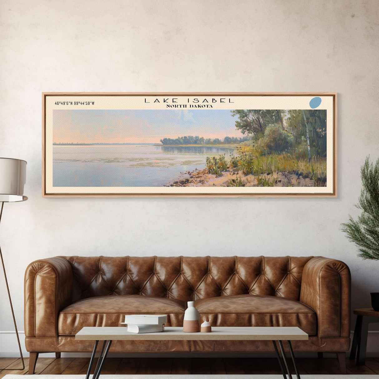 Lake Isabel North Dakota Framed Canvas Print, Lake House Decor, Panoramic Wall Art, Travel Poster, Stunning Landscape Painting, Home Art