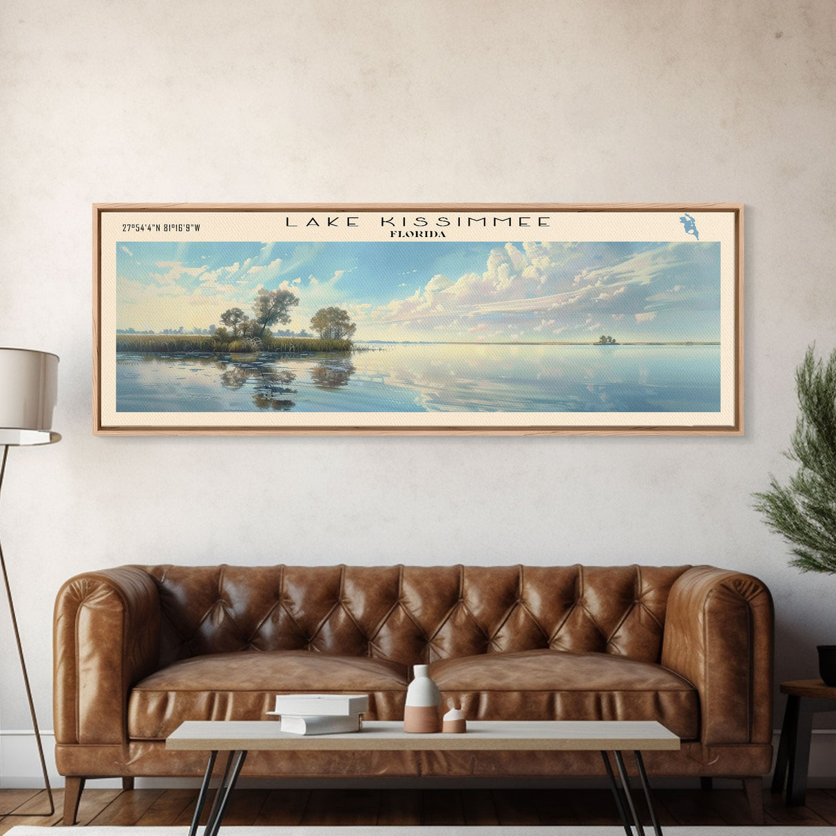 Lake Kissimmee Florida Framed Canvas Print, Lake House Decor, Panoramic Wall Art, Travel Poster, Scenic Lake Painting, Nature Art