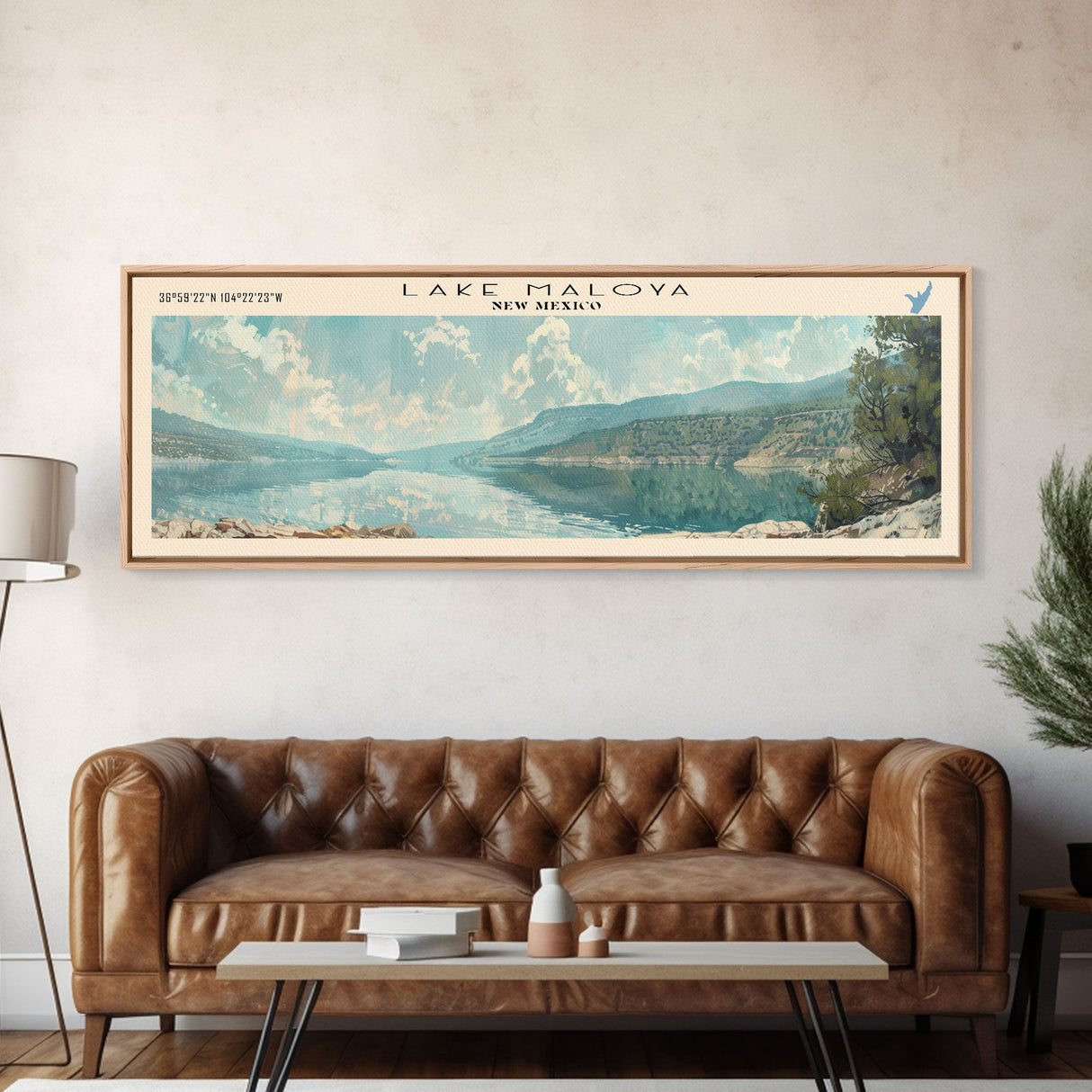 Lake Maloya New Mexico Framed Canvas Print, Lake House Decor, Panoramic Wall Art, Travel Poster, Serene Lake Painting, Contemporary Art