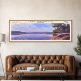 Lake Maumelle Arkansas Framed Canvas Print, Lake House Decor, Panoramic Wall Art, Travel Poster, Scenic Lakeside Painting, Coastal Art