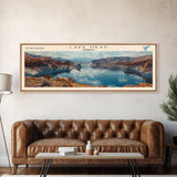 Lake Mead Framed Canvas Print, Lake House Decor, Panoramic Wall Art, Travel Poster, Serene Landscape Painting, Living Room Decor