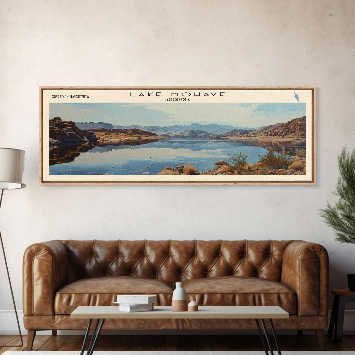 Lake Mohave Arizona Framed Canvas Print, Lake House Decor, Panoramic Wall Art, Travel Poster, Beautiful Landscape Painting, Bedroom Decor