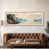 Lake Pendreille Framed Canvas Print, Lake House Decor, Panoramic Wall Art, Travel Poster, Beautiful Landscape Painting, Modern Art