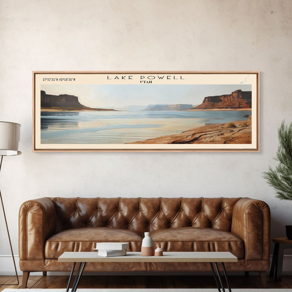 Lake Powell Utah Framed Canvas Print, Lake House Decor, Panoramic Wall Art, Travel Poster, Serene Landscape Painting, Modern Art