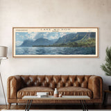 Lake Wilson Hawaii Framed Canvas Print, Lake House Decor, Panoramic Wall Art, Travel Poster, Beautiful Landscape Painting, Modern Art