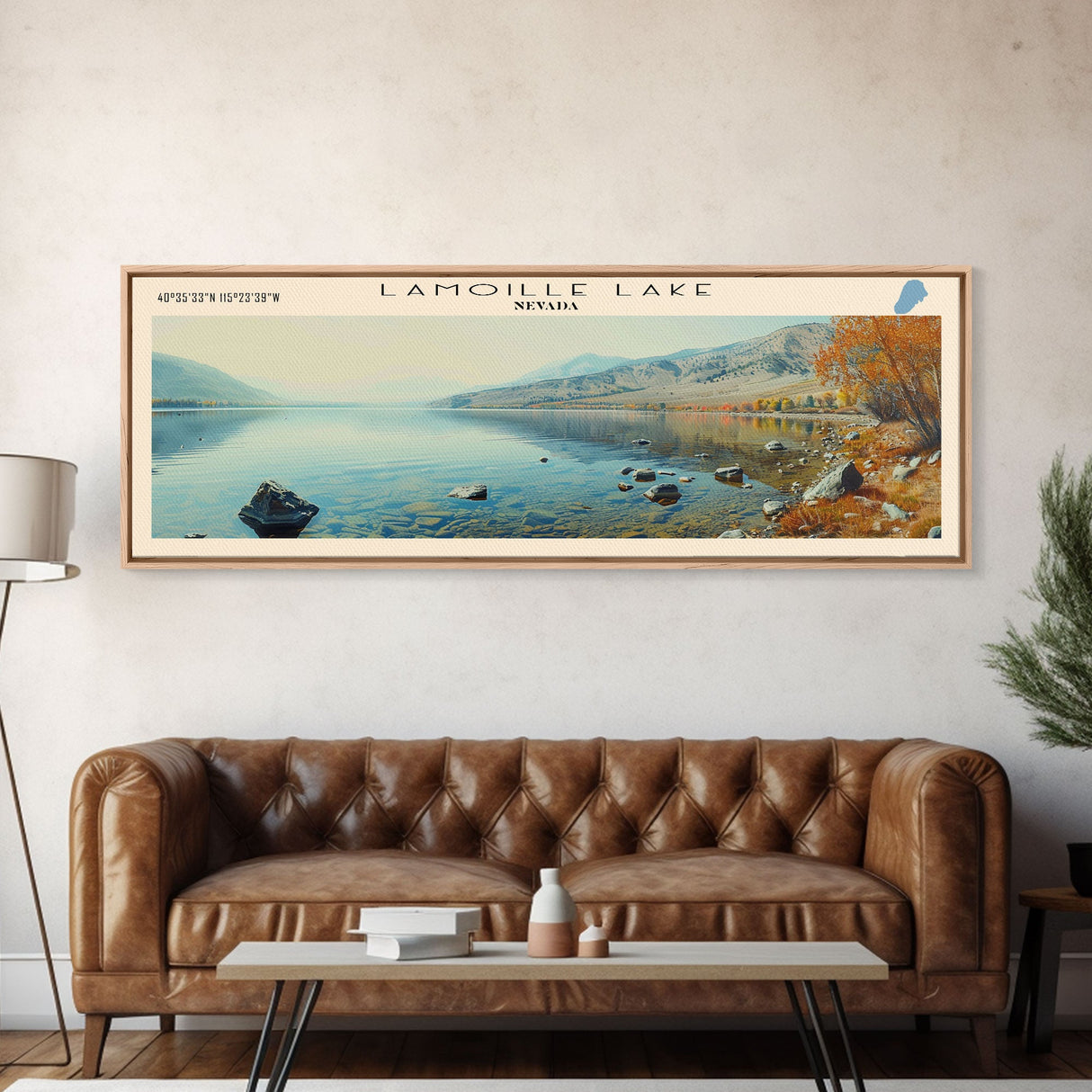 Lamoille Lake Nevada Framed Canvas Print, Lake House Decor, Panoramic Wall Art, Travel Poster, Scenic Landscape Painting, Rustic Art