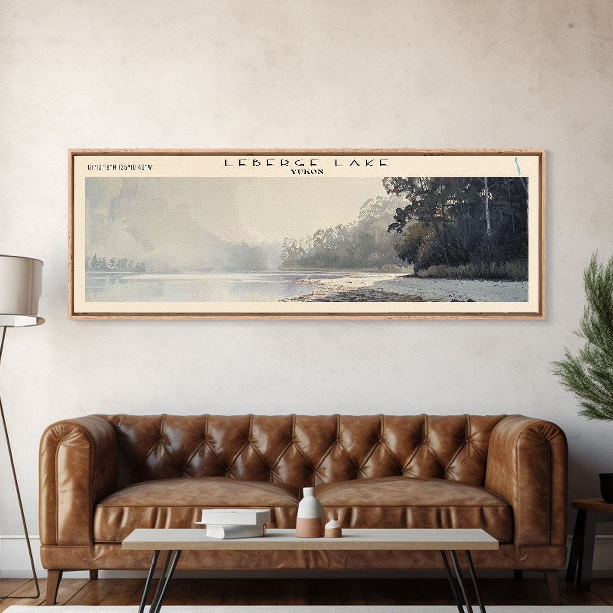 Leberge Framed Canvas Print, Lake House Decor, Panoramic Wall Art, Travel Poster, Scenic Landscape Painting, Rustic Art