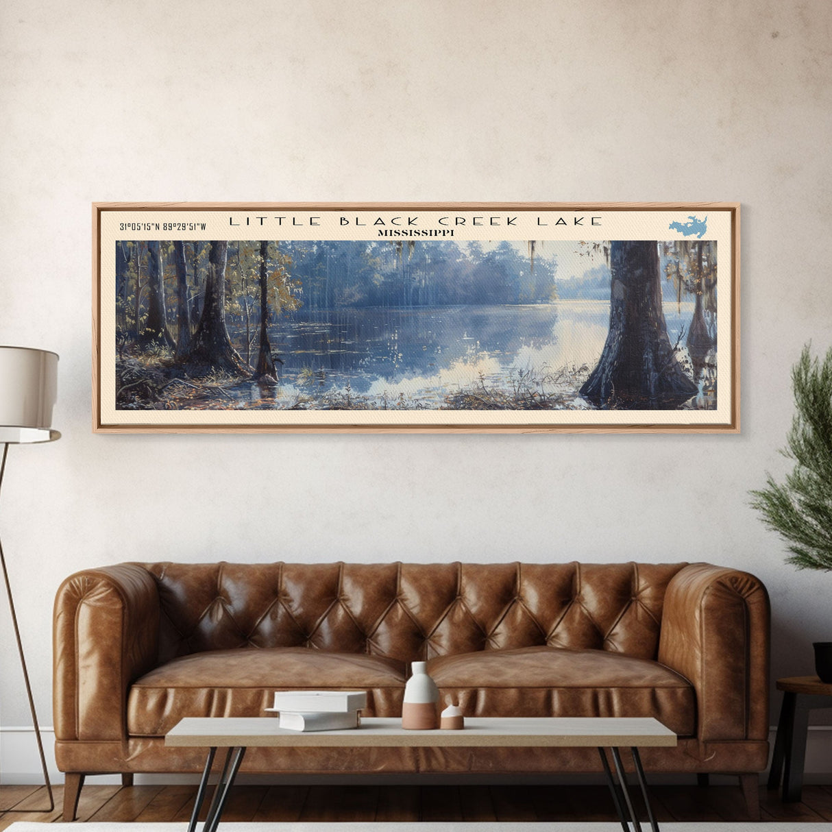 Little Black Creek Lake Mississippi Framed Canvas Print, Lake House Decor, Panoramic Wall Art, Travel Poster, Landscape Painting, Living Room Decor