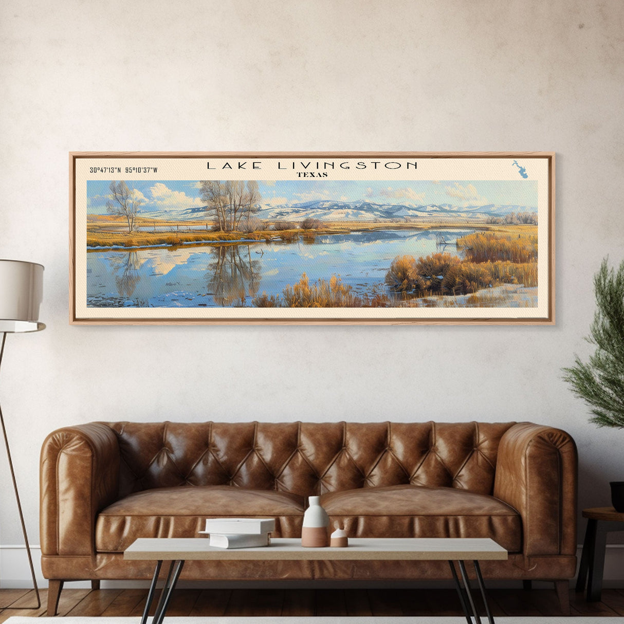 Livingston Framed Canvas Print, Lake House Decor, Panoramic Wall Art, Travel Poster, Beautiful Landscape Painting, Modern Art